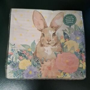 Spring Bunny Floral Napkins - Cute Rabbit Print 8" X 8" Sq 40 Napkins